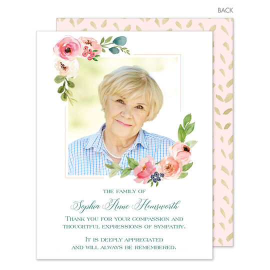 Pink Corner Flower Flat Photo Sympathy Cards